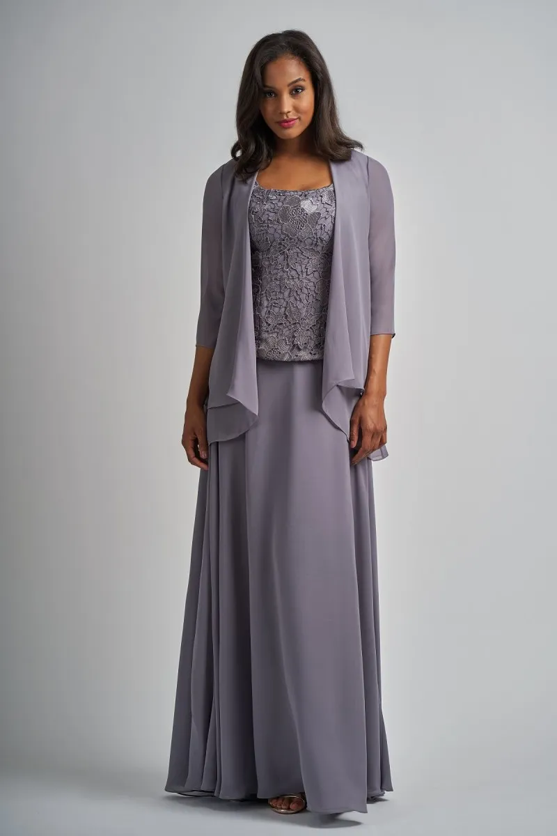Elegant Mother Of The Bride Dresses With Jacket Lace Chiffon Long Sleeves Three Pieces Plus Size Mother s Dress Evening Gowns For Weddings
