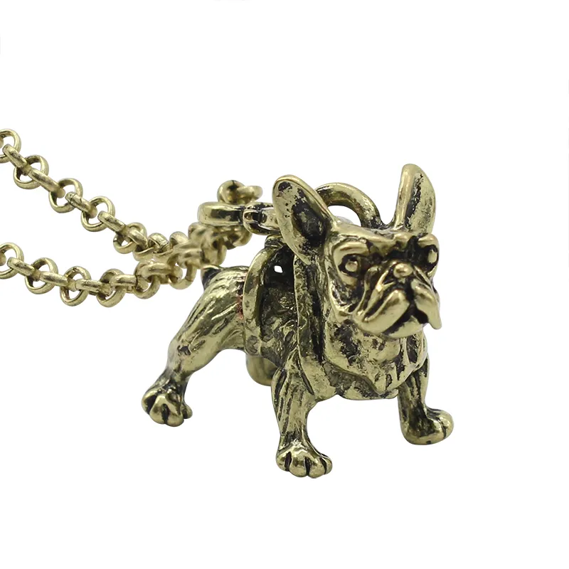 Mode punk djur fransk bulldog hänge halsband smycken silver guld färg 2 färg hund hänge långt halsband för män kvinnor5455338