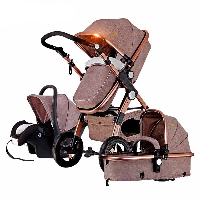 Детская коляска 3 в 1 с автокреслом для новорожденного высокого вида PRAM складной ребенка 0-3 года роскошная прогулка