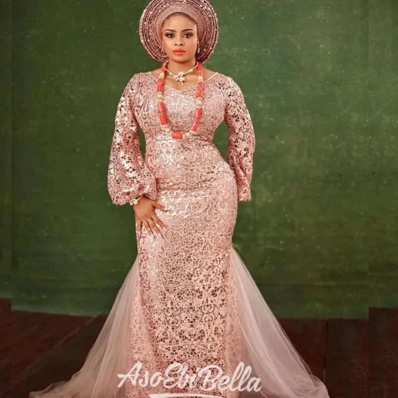 Plus Size Mermaid Hijabi Prom Dresses With Full Lace Sleeves