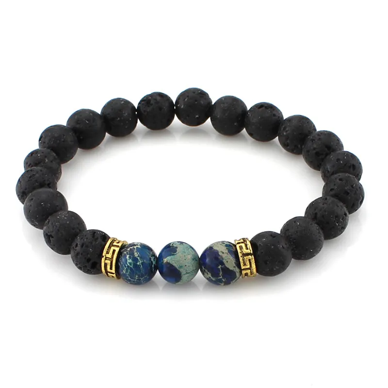 Braccialetto turchese con perline di pietra lavica nera da 8 mm Bracciale diffusore di olio essenziale di roccia lavica fai-da-te donna