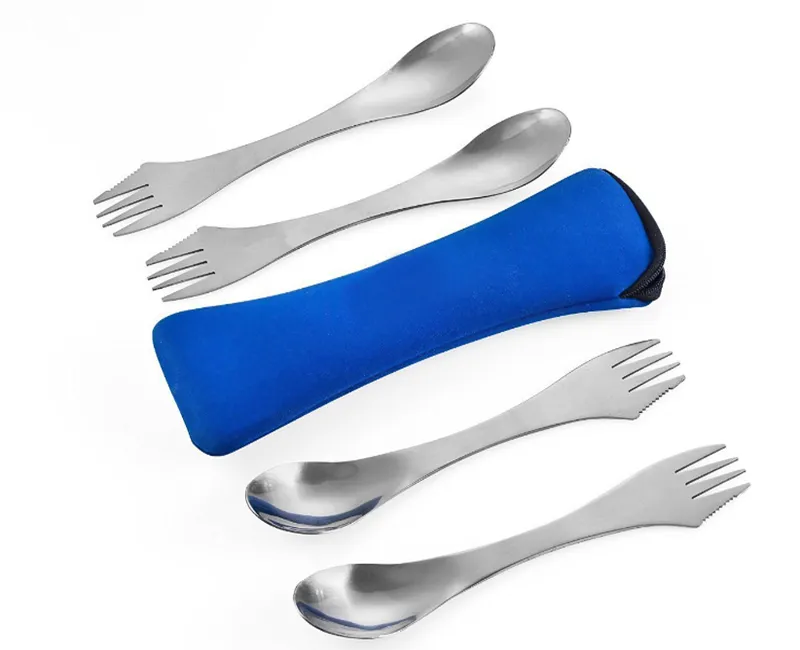 Matthew00Felix Multifunzione 3 in 1 in Acciaio Inox Cucchiaio della Forcella Spork Posate Utensile Combo 