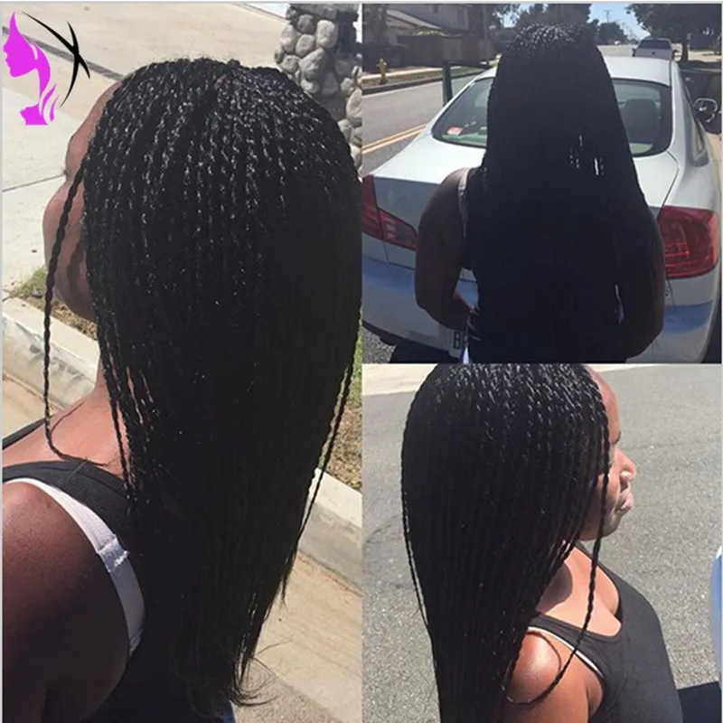 Senegalses 흑인 여성을위한 2 배 트위스트 머리 끈 레이스 앞 합성 가발 상자 꼰 머리 가발 코스튬 헤어 스타일 머리와 가발 트위스트 가발