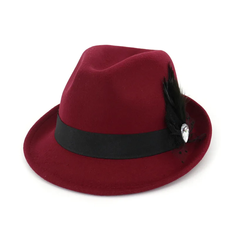 Women Wool Felt Roll Up Short Brim Homburg Fedora Hats With