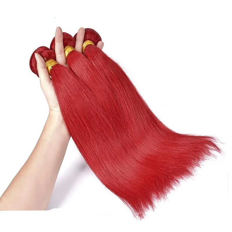 Proste ludzkie wiązki włosów #red kolor Peruwiański Indian Malezyjski mongolski Brazylijski Double Weft Virgin Hair Extensions Non Remy Red Hair