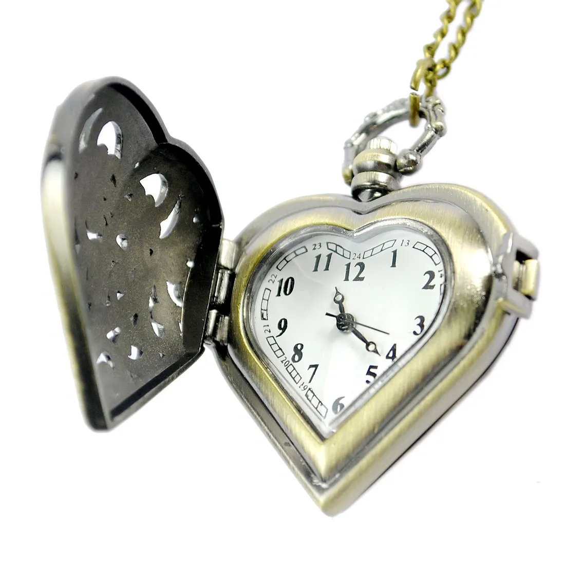 50 stks / partij hart holle zakhorloge zakhorloge wijzerplaat hanger ketting ketting quartz zakhorloge PW111