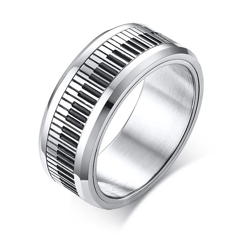 Anillos giratorios de teclado de Piano de boda de plata de 8mm en acero inoxidable bordes pulidos grabado láser en el interior libre