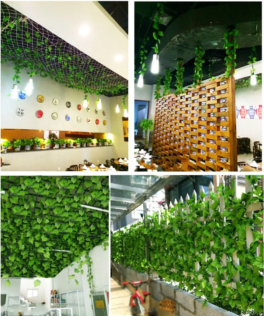 2.1m 12 stks Wired Ivy Bladeren Garland Zijde Kunstmatige Vine Groen Voor Bruiloft Home Office Decoratiove Kransen 2017 Nieuwe Stijl