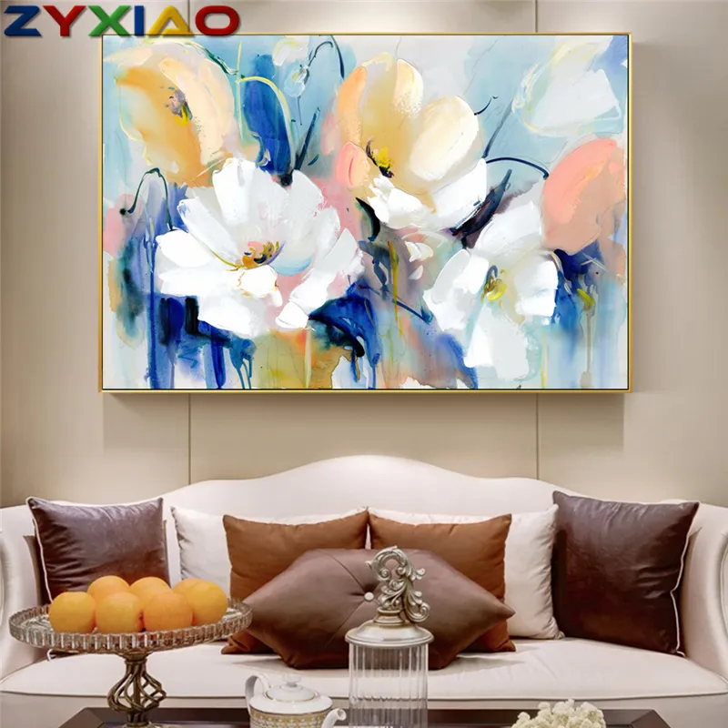 ZYXIAO Posters and Prints flor rosa azul rosa pintura al óleo moderna lienzo No Frame Wall Pictures for Living Room decoración del hogar ys0048