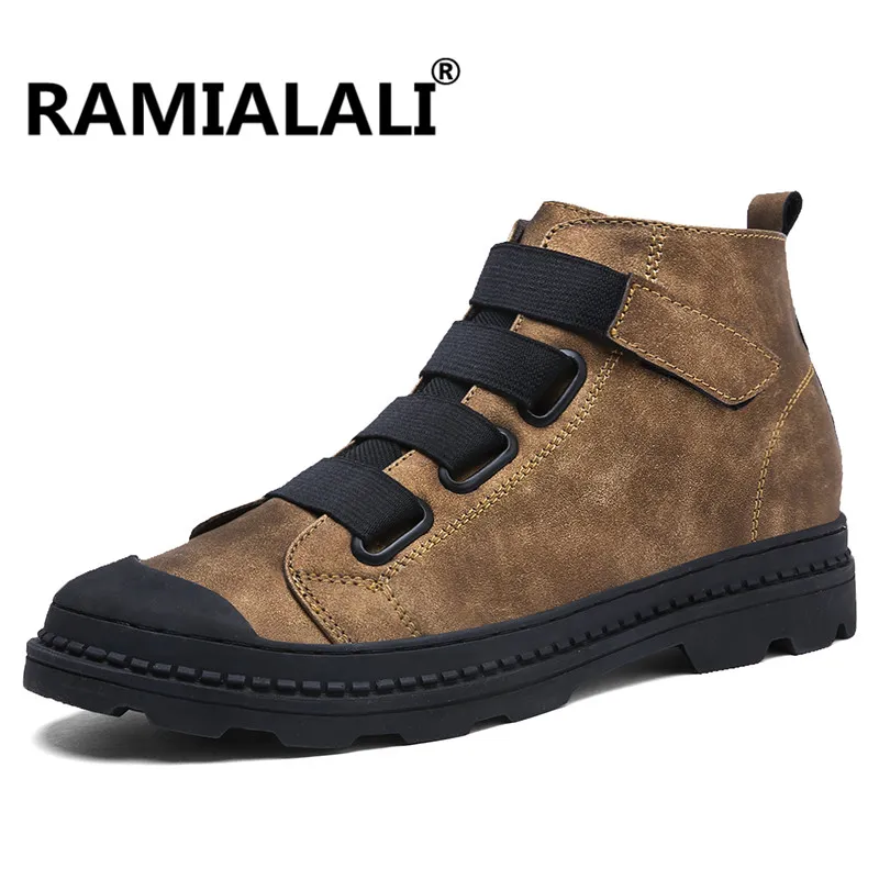 Ramialali Prawdziwej Skóry Mężczyźni Koszulki Buty Oddychające Martin Buty Mężczyzna Leather High Top Buty Outdoor Casual Buty Botas Homme