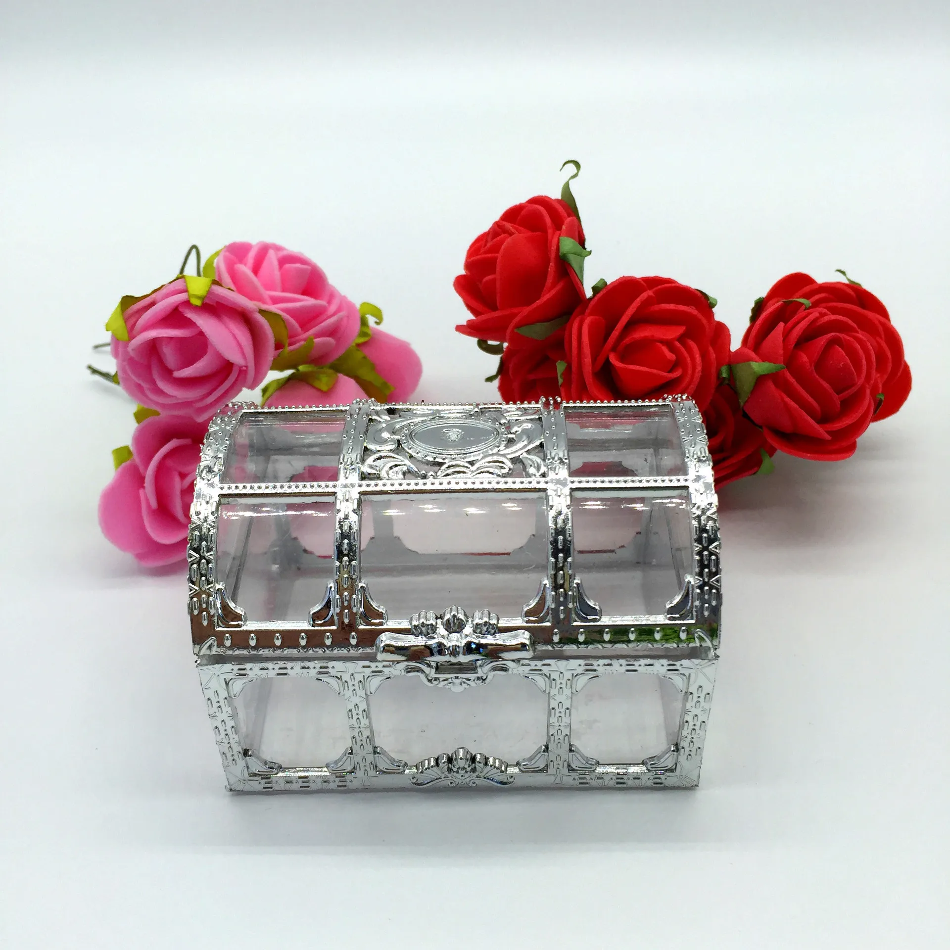 ☆ DHgate 추천 핫 아이템: 플라스틱 보물 상자 사탕 상자 : 결혼식 호의를위한 황금은 투명 선물 상자 100 개 PC