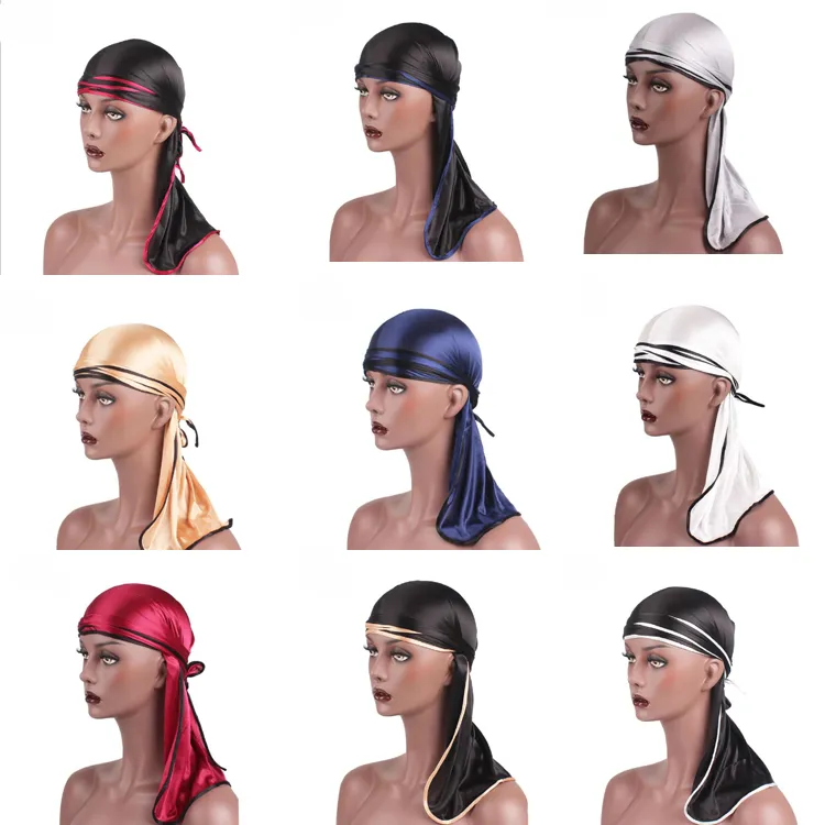 Homens unisex mulheres cetim respirável bandana chapéu de seda durag doo du rag cauda longa headwrap muçulmano faixa de cabelo turban ...