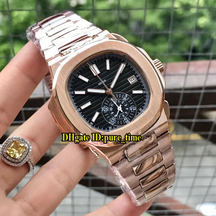 Billiga Nya Nautilus Black Dial Automatisk 5980 / 1R-001 Automatisk Mens Watch 904L Steel Rose Gold Band Högkvalitativa Gents Sport Klockor