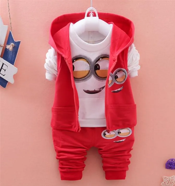 Autumn Baby Girls Boys Minion Suits Infant/Newborn Clothes Sets Kids Vest+T Shirt+Pants 3 Pcs Sets Children Suits