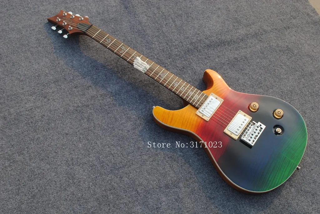 Tienda de guitarras personalizadas, guitarra Paul smith de color arcoíris, pintura de Corea de madera 100%, guitarra eléctrica de 6 cuerdas de mano derecha