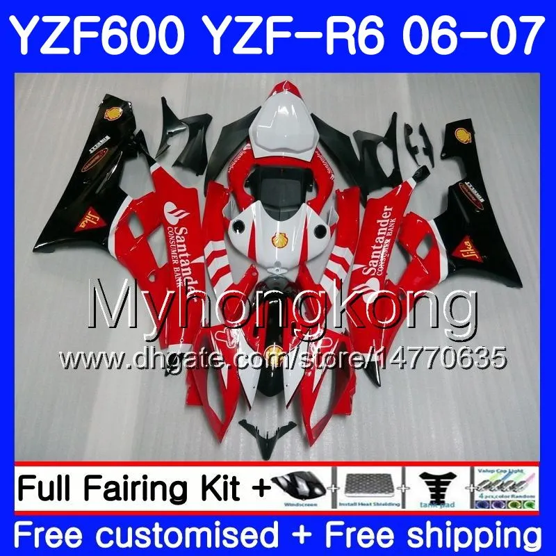 Body+Tank For YAMAHA YZF R 6 YZF 600 YZF-600 YZFR6 06 07 Frame 233HM.17 YZF-R6 06 07 YZF600 YZF R6 2006 2007 Fairings Santander red top Kit