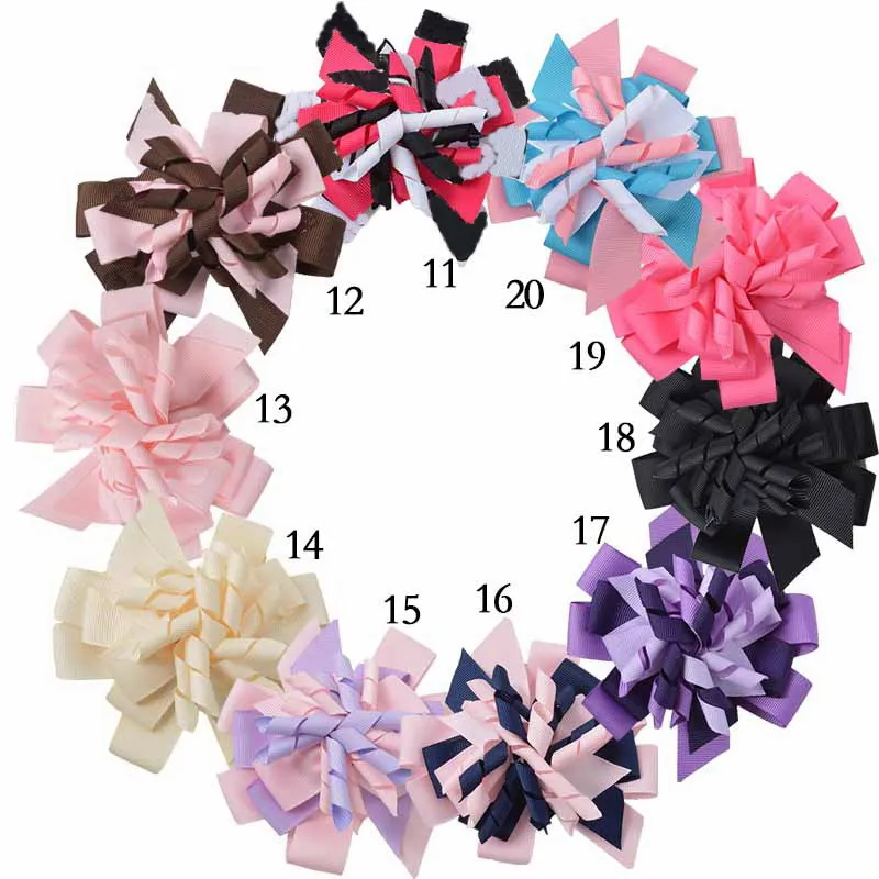 50 stks Meisje M2MG Hairbows Layered Korker Krullend Ribbon Haar Bogen Clips Boutique Kids Corker Haarbanden Hairclips Hoofddeksels Accessoires PD014