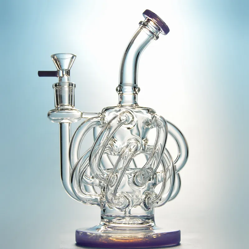 Großhandel DHL-freie Bongs Glas 12 Recycler-Röhrenbongs Bunte Wasserpfeifen Vortex Recycler Dab Rigs Super Cyclone Bong-Rohr mit Schüssel XL137