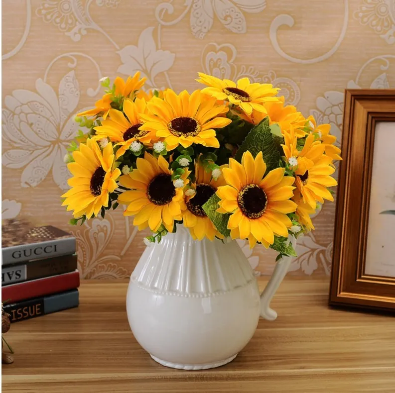 Geschrikt kunstmatige zonnebloem faux schoonheid nep zon bloemen zijde boeket home tuin kantoorvergadering bloemen decor halloween partij arrangement