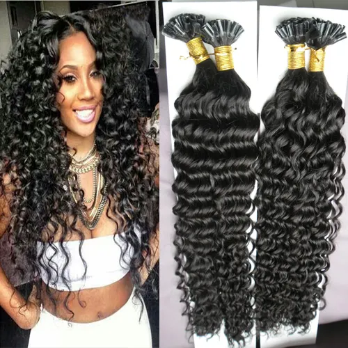 U Tip Human Hair Extension kinky curly 200g 200s Keratin Capsules Human Fusion Hair Nail U Tip Machine Made Remy Pre Bonded Hair Extension