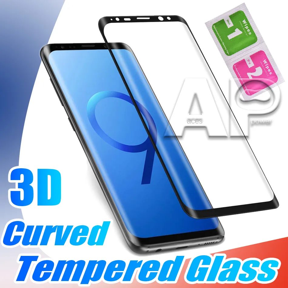 Protetor de tela curvo 3D de vidro temperado para Samsung Galaxy Note S22 S21 10 S20 Ultra S9 Note 9 8 S8 Plus Full Cover No Package