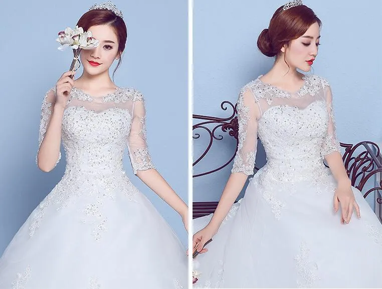 Robe De mariée De luxe brodée avec traîne, en dentelle, demi-manches, nouvelle collection 2020, offre spéciale