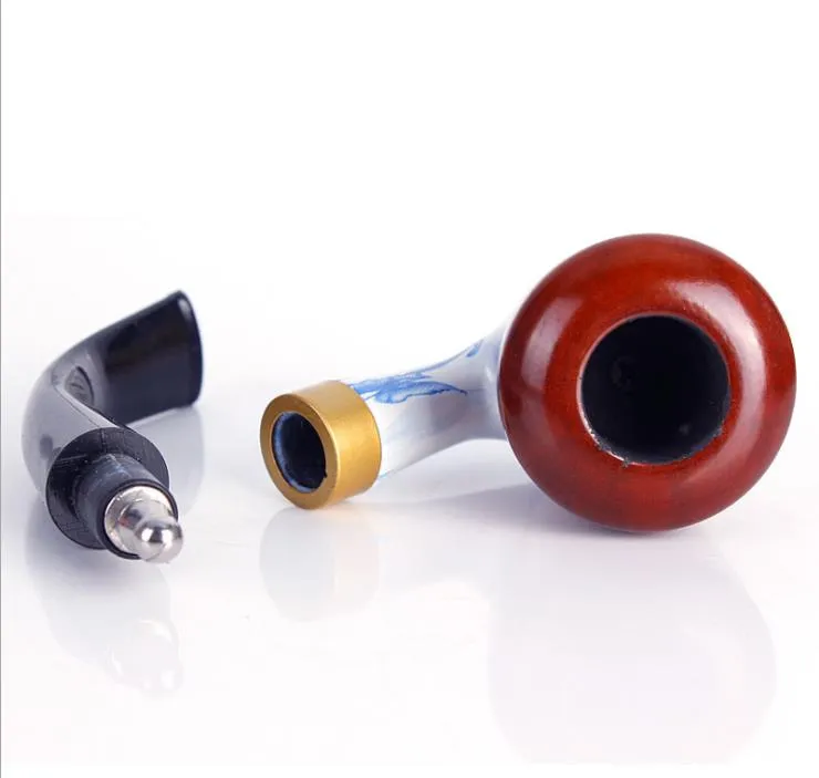 Smoking Pipes Blue and white porcelain imitation red wood resin pipe portable removable cleaning filter pipe