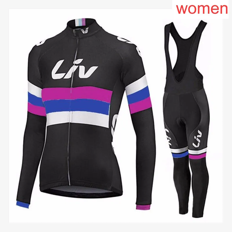 LIV team Ciclismo maniche lunghe maglia (bavaglino) pantaloni set da donna Abbigliamento da bici Poliestere ad asciugatura rapida mtb Abbigliamento da bicicletta Sport all'aria apertaY21040711