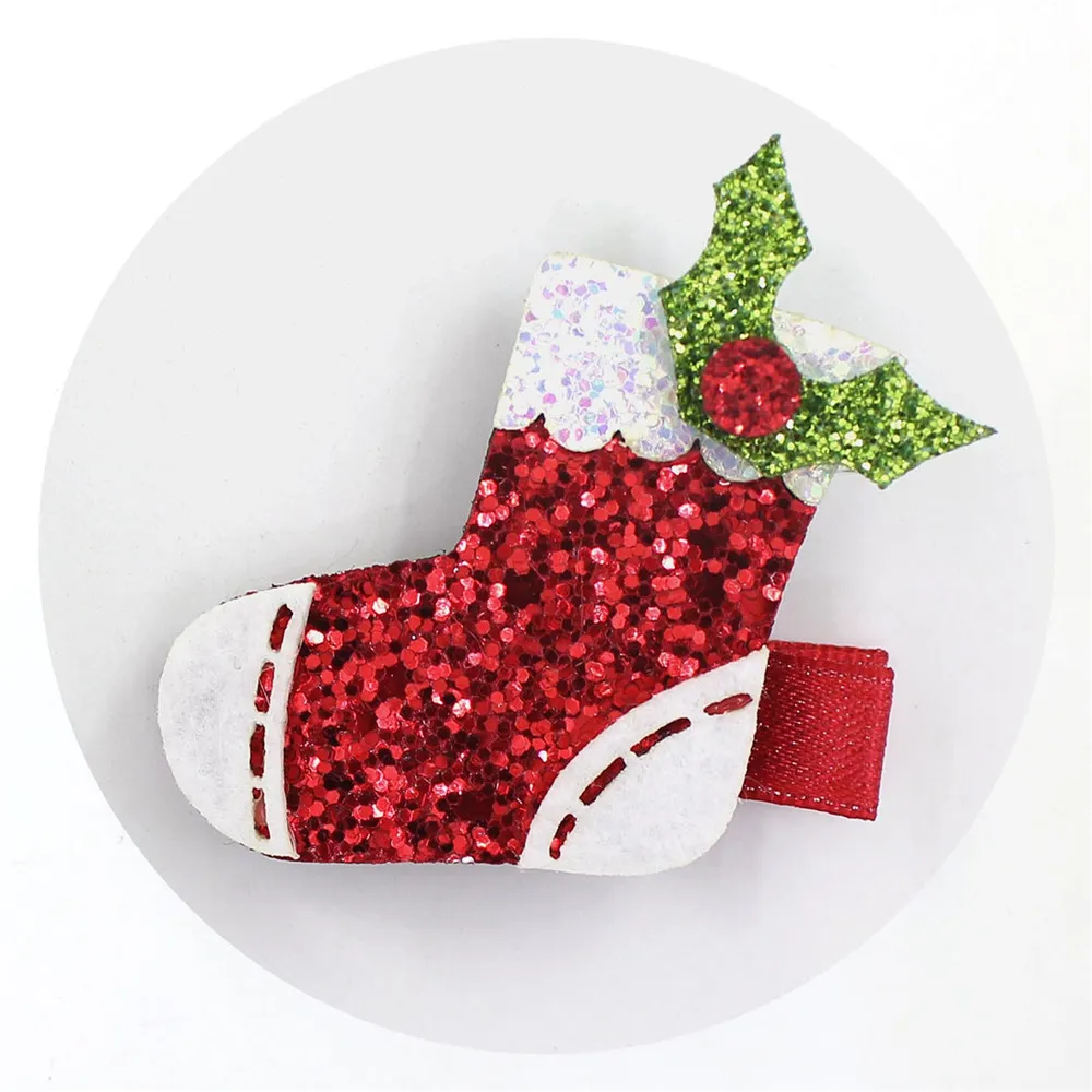 Butique moda urocze błyszczące Świąteczne spinki do włosów solidne renifer Santa Holly Leaf Candy Tree Tree Clips Princess Party Headwa4315784