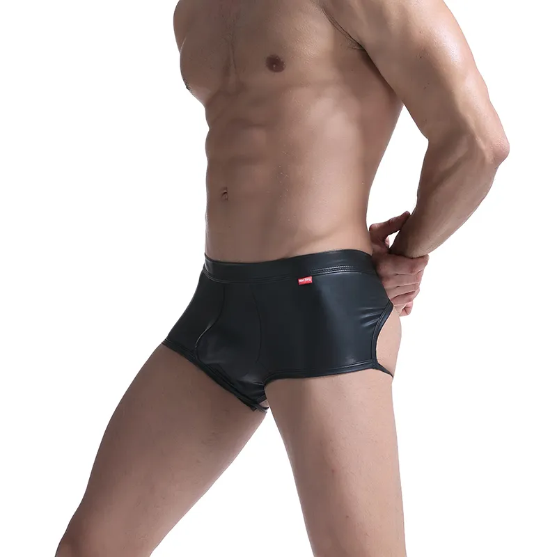 Sexy Men's Leather Boxer Shorts Underpants Jockstrap T-back Panties Sissy Gay Penis Pouch Erotic BoxerShorts Underwear for Men