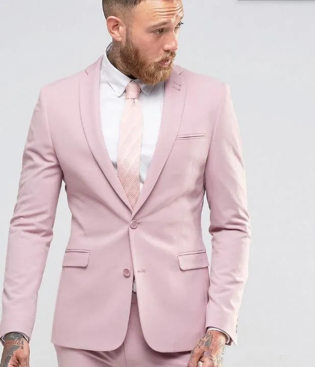 Hot - Nowy Design Notchedl Lapel Back Vent Pink Wedding Men Najlepsze garnitury Smokingi Mężczyźni Party Groomsmen Garnitury (Kurtka + Spodnie + Kamizelka + Kamizelka) Nie; 198