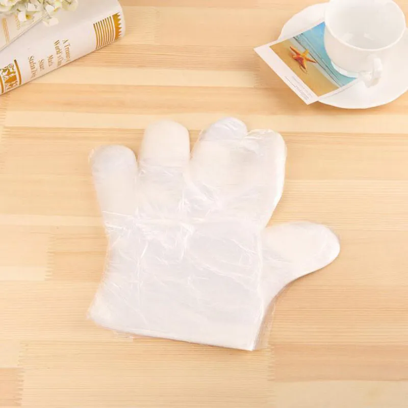 Самые дешевые одноразовые пищевые одноразовые перчатки 100шт / мешок прозрачный утолщенной красоты уборка здоровья перчатки с красочной розничной сумкой