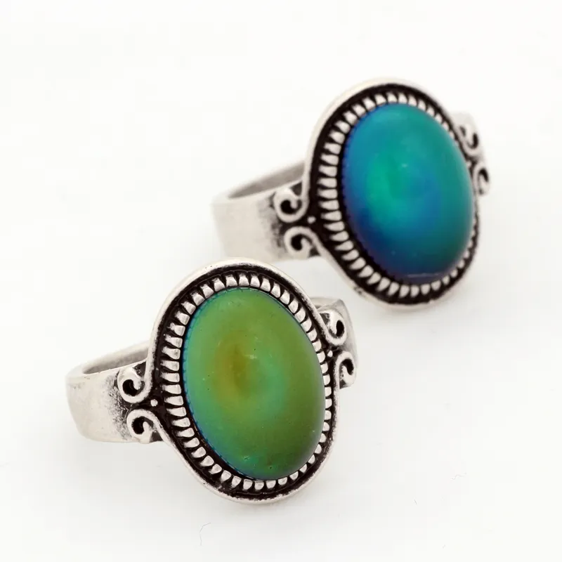 Handmade Girls Gift Finger Mood Ring Small Color Change Mood Stone Rings Antique Silver Jewelry with RS009-035252H
