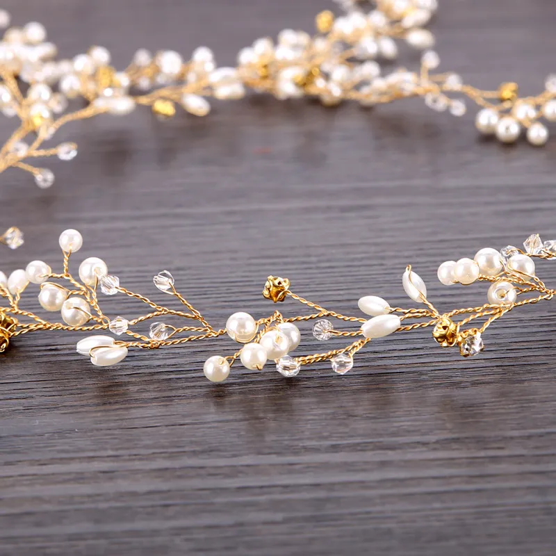 Copricapo Fascinators super lungo le spose Matrimonio argento oro fatto a mano strass perla fascia capelli fascia accessori capelli di lusso