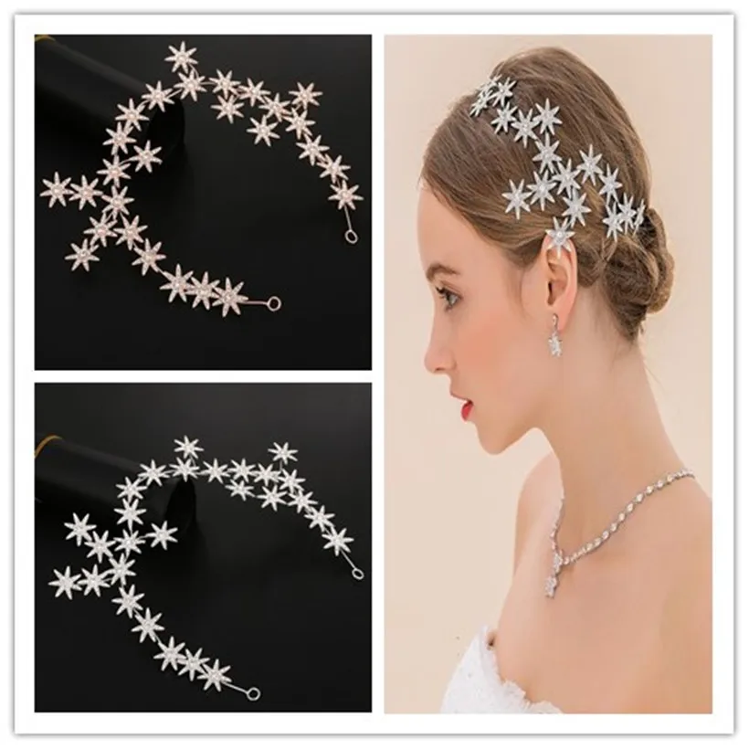 Hochzeit Kristall Stern Stirnband Haarband Strass Braut Kronen Tiaras Gold Silber Langes Haarband Zubehör Party Abschlussball Kopfschmuck Schmuck Koreanische Designerbänder