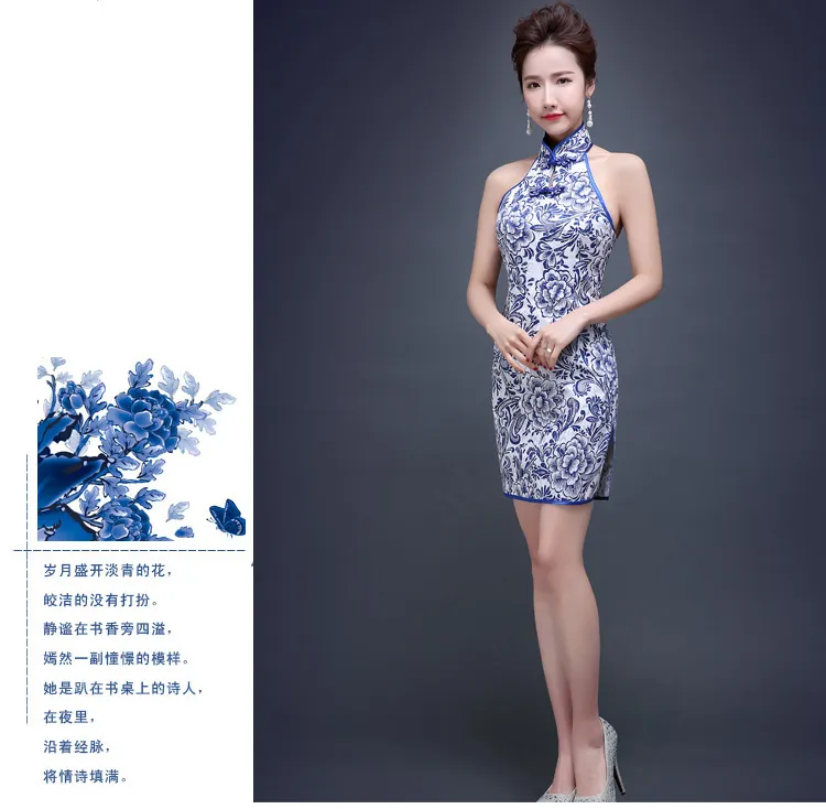 Vestido de verão da moda Halter Tang chinês Caus