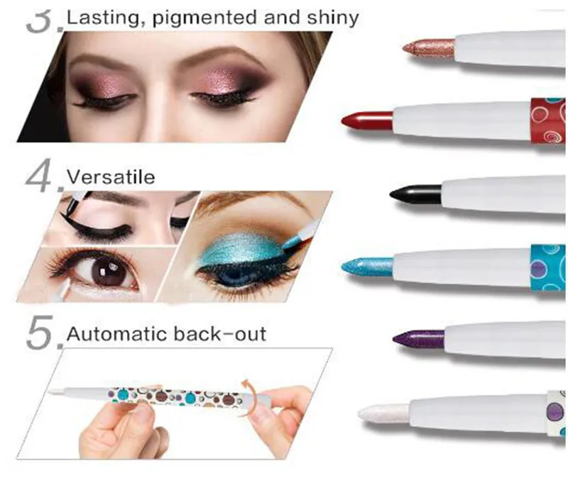 10 färger / set skönhet kosmetika glitter ögonskugga penna vattentät färgstark makeup penna eyeliner glitter läpp eye liner penna fri frakt