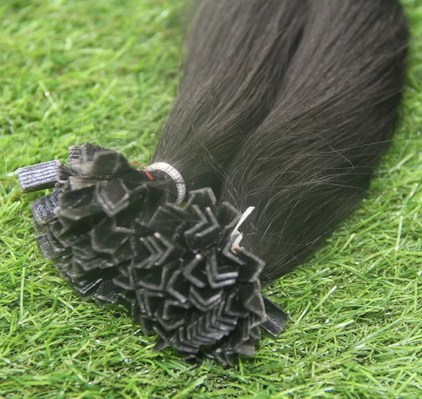 Струйный черный прямой кератин человека Фьюжн волос V наконечник наращивание волос 100s предварительно связали кератиновые капсулы волос