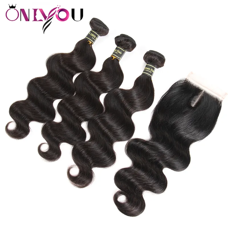 Braziliaanse Maagd Haar Bundels met Sluiting Body Wave Diepe Golf Kinky Krullend Nat en Golvend Haar Weeft Sluiting 3 bundels Vetersluiting van echt haar