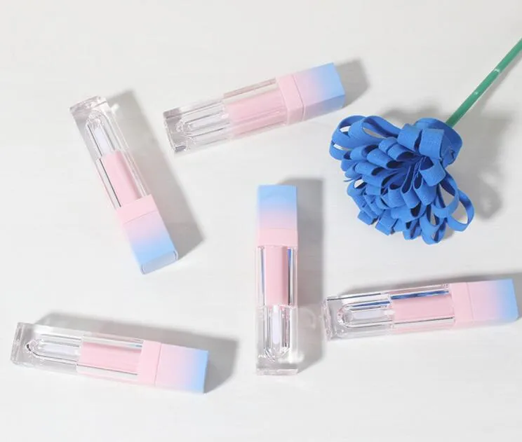 Quadratische leere Lipgloss-Röhre, Farbverlauf, rosa, blau, Kunststoff, eleganter Lippenstift, flüssige Kosmetikbehälter, 5 ml Probe