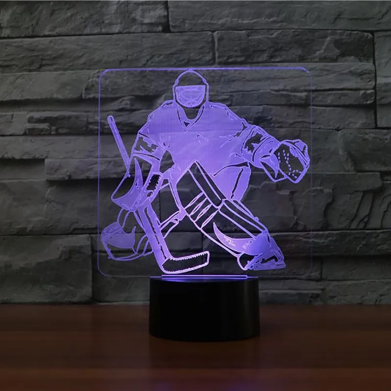 Lampe de table 3D de modélisation de gardien de but de hockey sur glace 7 couleurs changeantes LED veilleuse USB chambre éclairage de sommeil fans de sport cadeaux décoration de la maison 4520451