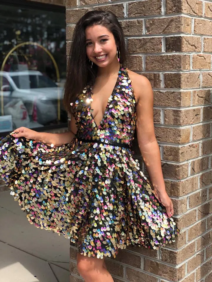 off the shoulder short prom dresses Off-the-Shouder Short Champagne Prom Dress with Beads– PromGirl