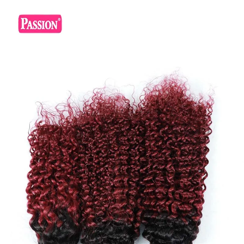 Capelli umani Ombre brasiliani 3 pacchi bicolore 1B99j Tessuto capelli umani ricci crespi bordeaux Estensioni capelli umani brasiliani colorati4727921