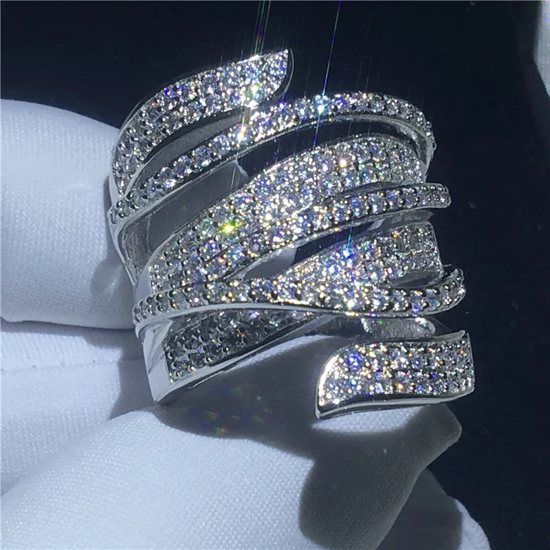 Luxury Female Cross ring 925 Sterling silver 5A Cz Stone Big Engagement wedding band ring for women Bridal Jewelry