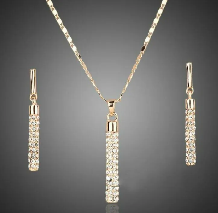 18K plaqué or diamant boucles d'oreilles pendentif collier ensembles marque élément mode strass ensemble de bijoux pour les femmes fête de mariage