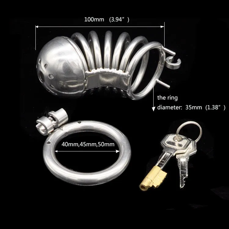 Dispositivos de castidade sexy mona lisa - longa gaiola de anel de castidade de aço inoxidável com bloqueio integrado # R86
