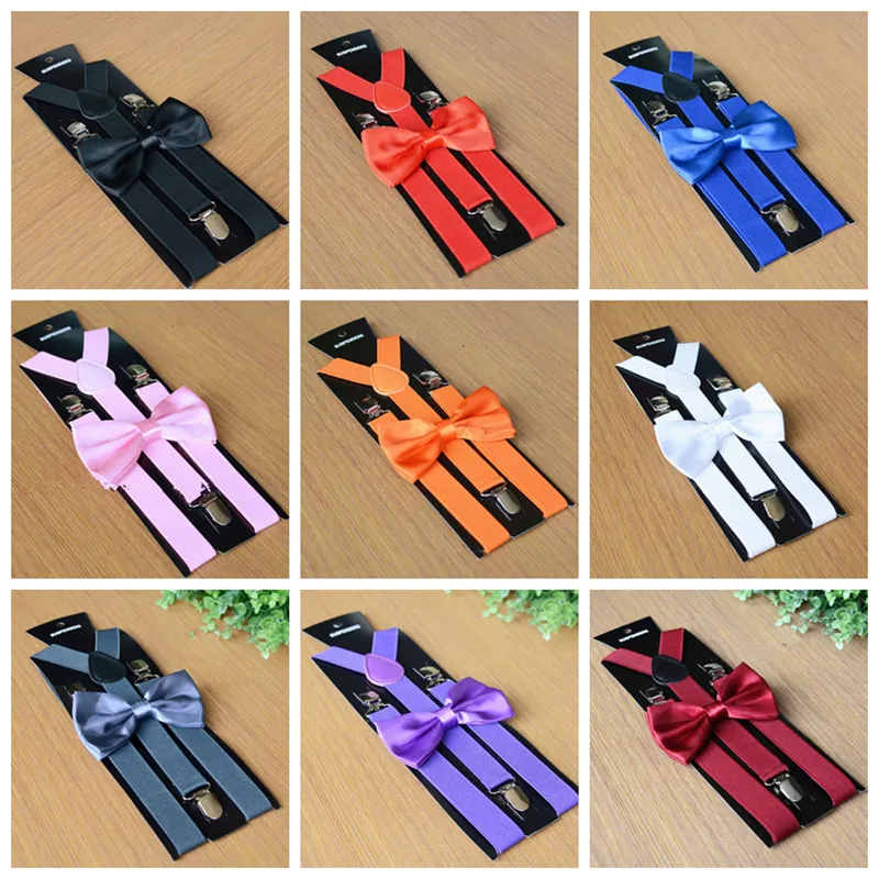 22 färger vuxna suspenders män bröllop båge slips suspender set legering 3 clips elastiska suspender byxor bälte rem