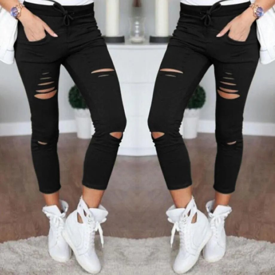 Pantalones rotos on sale mujer negro