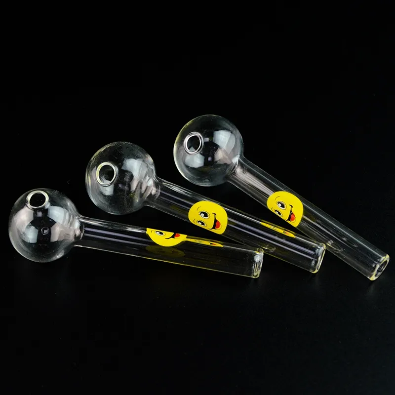 Wholesale 4 Inch Smile Logo Burner Pipes Pyrex Glass Oil Spoon Pipe Clear Color Smoking Accessories Hand Pipes DHL Ship SW15