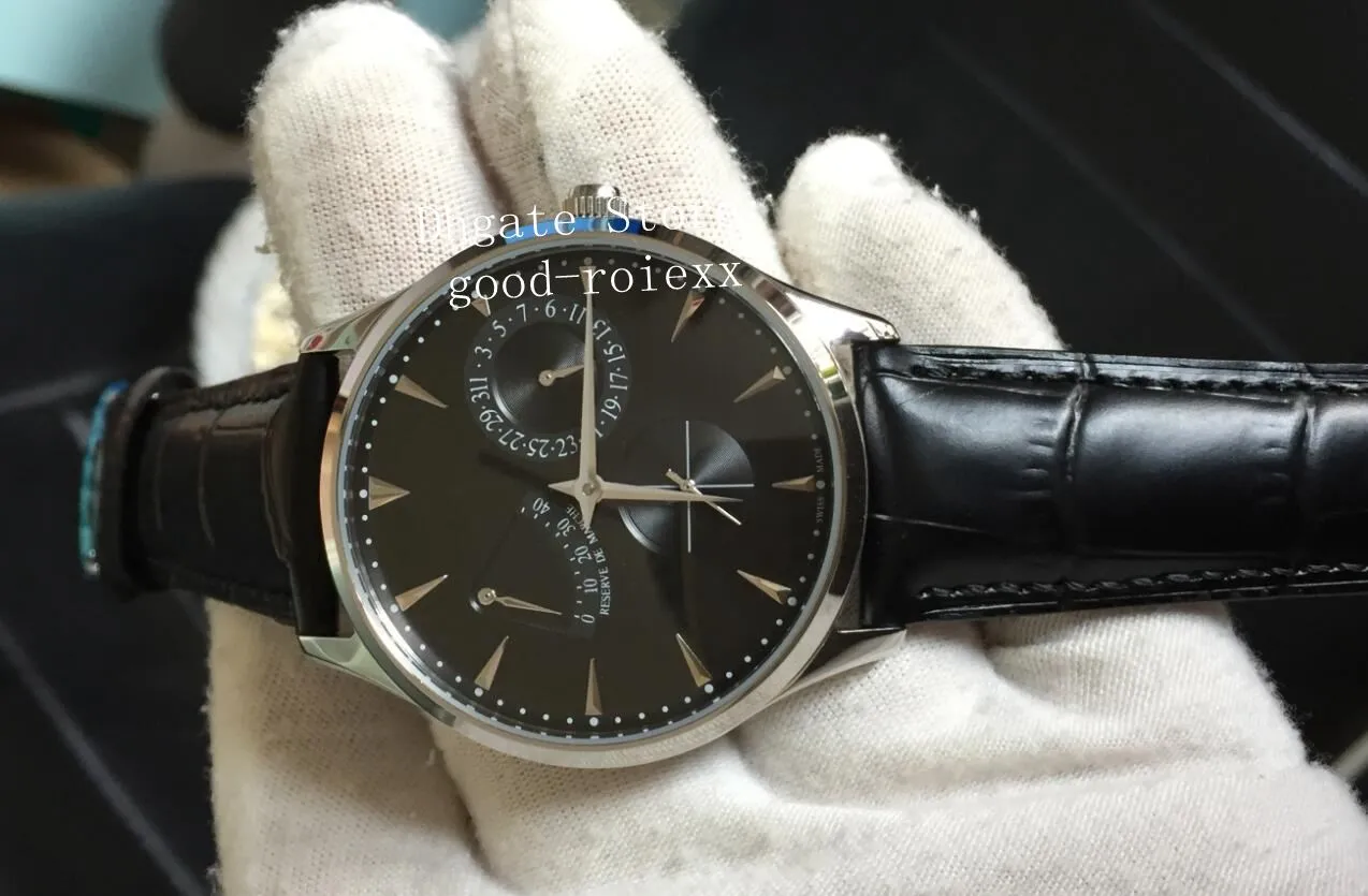 Top Mens Automatyczne zegarek Męski Mistrz Master Ultra cienkie zegarki Czarne białe pokrętło zasilanie skórzany pasek 1378420 RESPERS MEN299A